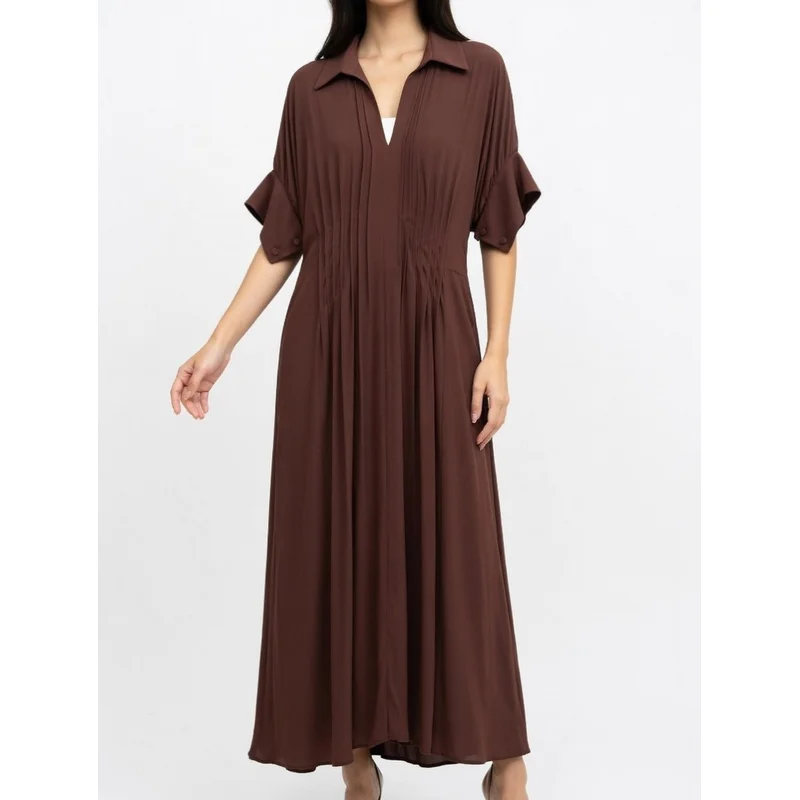 Maxi shirt dress ngjyre kafe