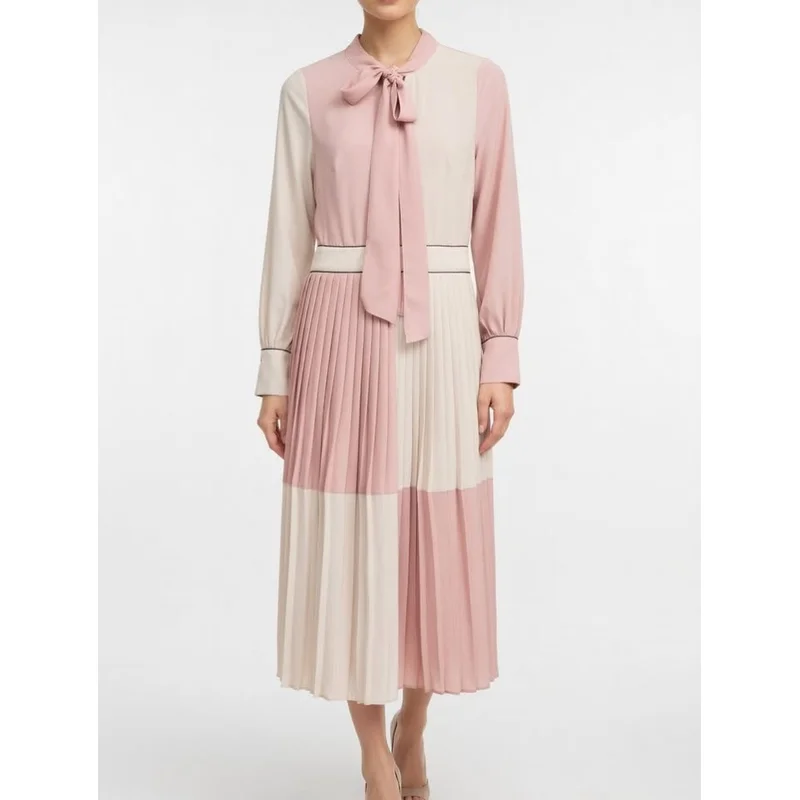 Fustan i gjate ngjyre roze & krem